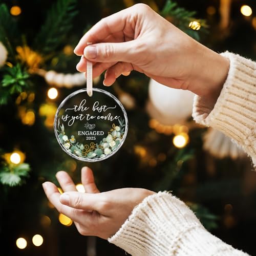 HEXMOZ Engagement Gifts for Couples - Engagement Gifts for Newly Engaged Couples, Bride to Be, Women, Fiance, Her - Just Engaged Gift, First Christmas Ornament 2025 Party Decoration - Glass Ornament
