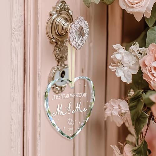 Wedding Gifts for Couples 2025, Bridal Shower Gifts for Bride, Mr and Mrs Gift, Wedding Gift for Newlyweds, Just Married Decorations, Crystal Glass Christmas Ornaments, Personalized Wed Ornament 2025