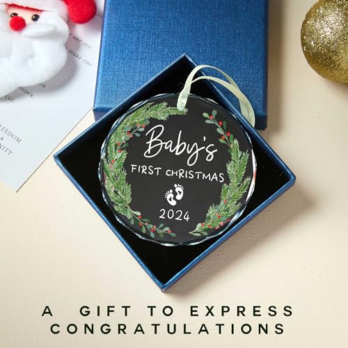 Baby's First Christmas Ornament 2024,Babys First Christmas Ornament for Girl,Boy,Glass Babies First Christmas Ornaments with Box