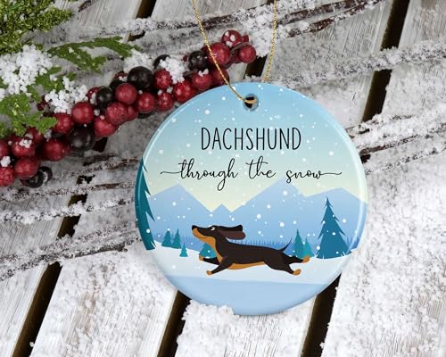Christmas Ornament Dachshund Dashing Through The Snow Winter - Christmas Tree Holiday Ornament - Christmas Ornament - Holiday Ornament Printed on Both Sides