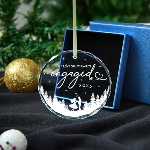 Engagement Gifts for Couples,- Engagement Gifts for Her,Women, Friends, Bride to Be Gifts, Glass Engagement Gift, First Christmas Engagement Ornaments 2025