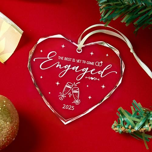 Engagement Gifts for Couples,- Engagement Gifts for Her,Women, Friends, Bride to Be Gifts, Glass Engagement Gift, First Christmas Engagement Ornaments 2025