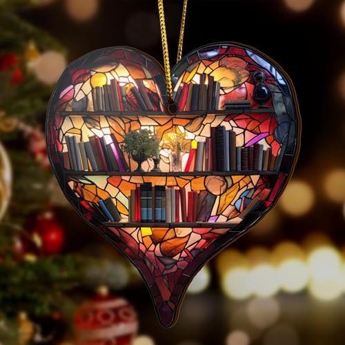 2D Flat All Over Printed, Book Ornaments, Bookshelf Christmas Ornaments, 2 Sides 3.5" Wood Ornament, Gift for Book Lover