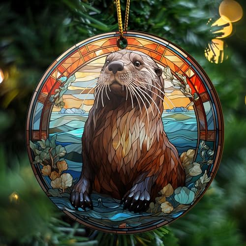 2D Flat All Over Printed, Otter Ornaments, Christmas Tree Ornaments, 2 Sides 3.5" Wood Ornament, Gift for Otter Lover, Christmas Decor (Ephg-52651001)