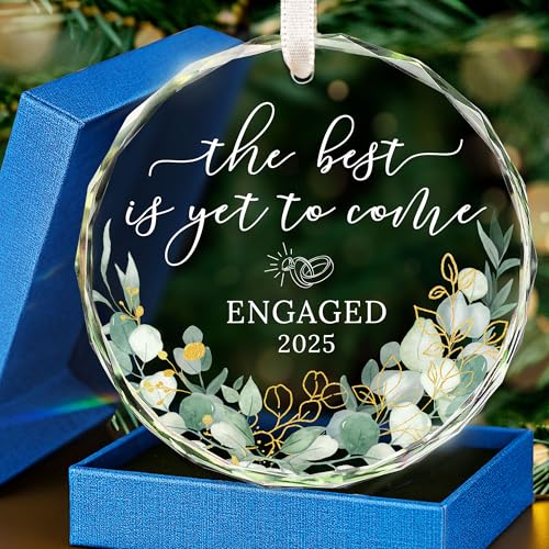 HEXMOZ Engagement Gifts for Couples - Engagement Gifts for Newly Engaged Couples, Bride to Be, Women, Fiance, Her - Just Engaged Gift, First Christmas Ornament 2025 Party Decoration - Glass Ornament
