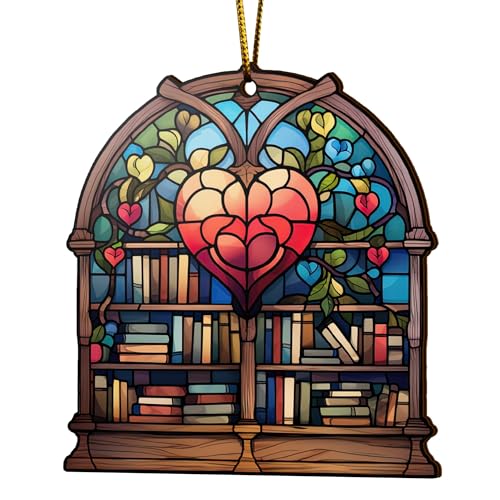 2D Flat All Over Printed, Book Ornaments, Bookshelf Christmas Ornaments, 2 Sides 3.5" Wood Ornament, Gift for Book Lover