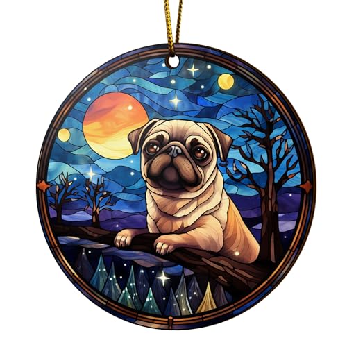 2D Flat All Over Printed, Pug Ornaments, Dog Ornaments, 2 Sides 3.5" Wood Ornament, Gift for Pug Lover, Christmas Decorations