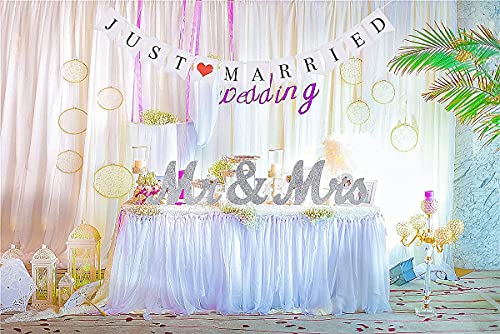 VIOPVERY Mr and Mrs Sign & Just Married Banner,Mr & Mrs Signs for Wedding Table,Large Wooden Letters for Sweetheart Table,Photo Props Wedding decorations for Anniversary,Silver