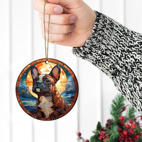 2D Flat All Over Printed, French Bulldog Ornaments, French Bulldog Christmas Ornaments, 2 Sides 3.5" Wood Ornaments, French Bulldog Christmas (Ephg-53028001)