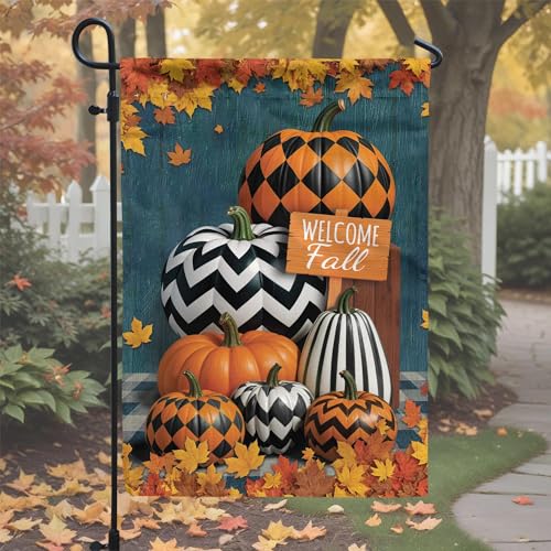 All Over Printed Fall Double Sided Garden Flags, 12x18" Garden Flag, Fall Pumpkin, Welcome Autumn Gifts