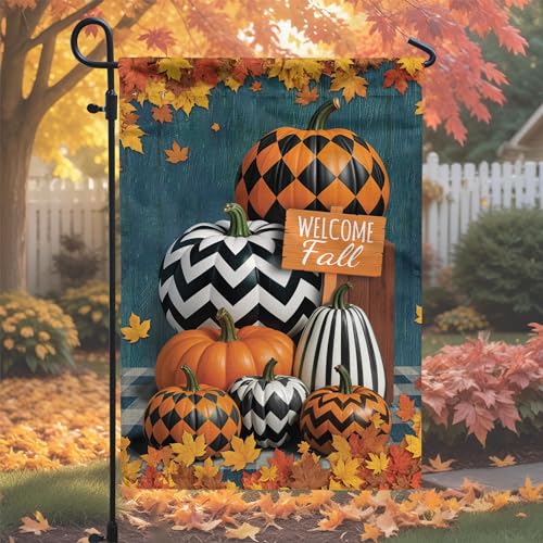 All Over Printed Fall Double Sided Garden Flags, 12x18" Garden Flag, Fall Pumpkin, Welcome Autumn Gifts