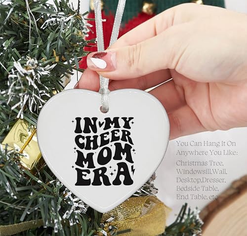 in My Cheer Mom Era, Best Mom Gift,Mom Life,Stage Mom Gift,Cheerleading Women Gift,Cheer Squad Women Gift,Birthday Gifts for Mother-Christmas Decor Gift-Ceramic Heart Shaped Ornament