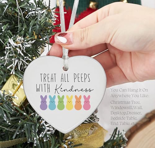 Reminder Gifts-Easter Present for Women Mem-Teacher Present Treat All Peeps with Kindness Decor Ornament-Heart Shaped Ornament with Gift Box