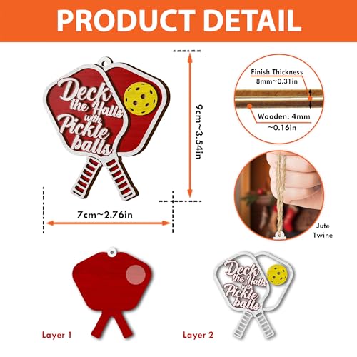 All Over Printed Pickleball Ornaments 2024, Pickleball Christmas Ornaments, Pickleball Gift, Pickleball Acessories Christmas 2 Layers Ornaments for Christmas Tree Hanging