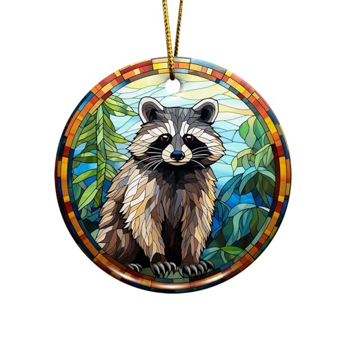2D Flat All Over Printed, Raccoon Ornaments, Raccoon Ceramic Ornaments, Raccoon Ornaments for Christmas Tree, 2 Sides 2.9" Ceramic Ornaments, Gift for Raccoon Lover (Ephg-52652002)