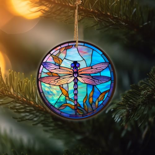 2D Flat All Over Printed, Dragonfly Christmas Ornaments, Ornaments for Dragonfly Lover, 2 Sides 3.5" Wood Ornament, Christmas Decorations (EPHG-51979007)