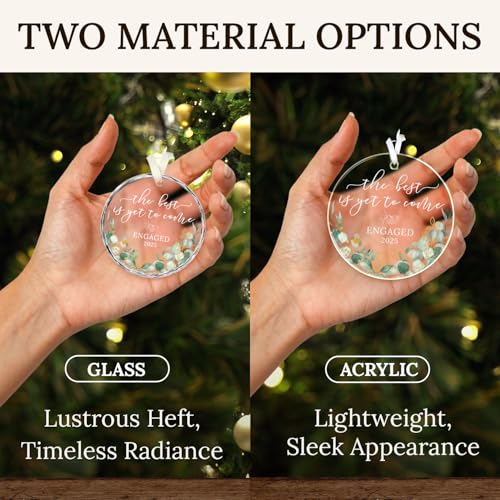 HEXMOZ Engagement Gifts for Couples - Engagement Gifts for Newly Engaged Couples, Bride to Be, Women, Fiance, Her - Just Engaged Gift, First Christmas Ornament 2025 Party Decoration - Glass Ornament