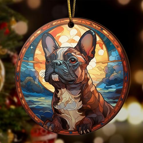 2D Flat All Over Printed, French Bulldog Ornaments, French Bulldog Christmas Ornaments, 2 Sides 3.5" Wood Ornaments, French Bulldog Christmas (Ephg-53028001)