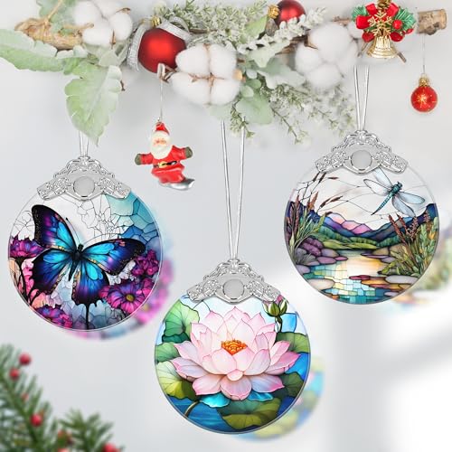 Lotus Stained Glass Ornament - Christmas Tree Decorations, Lotus Ornaments for Christmas Tree, Holiday Presents