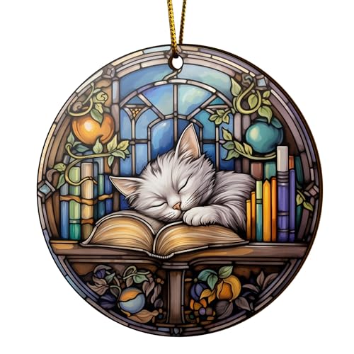 2D Flat All Over Printed, Book Ornaments, Bookshelf Christmas Ornaments, 2 Sides 3.5" Wood Ornament, Gift for Book Lover