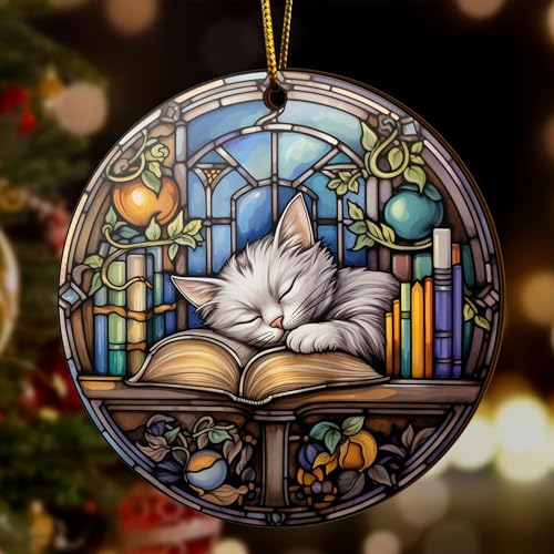 2D Flat All Over Printed, Book Ornaments, Bookshelf Christmas Ornaments, 2 Sides 3.5" Wood Ornament, Gift for Book Lover