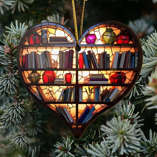 2D Flat All Over Printed, Book Ornaments, Bookshelf Christmas Ornaments, 2 Sides 3.5" Wood Ornament, Gift for Book Lover