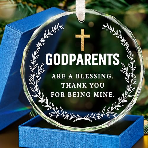 HEXMOZ Godparents Gifts - Godparent Ornament 2025 - Godparent are Blessing, Thank You for Being Mine Present - God Parent Gift Ideas, Gifts for Godparents, Baptism Gift - Glass Ornament for Christmas