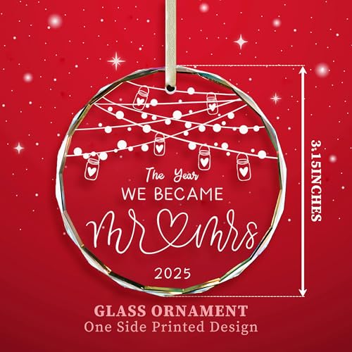 Wedding Gifts, Mr and Mrs Gifts Ornament 2025,Bridal Shower Gifts,Wedding Gifts for Couples 2025, Just Married Gift for Newlywed Couple, Bride,Crystal Glass Ornament Mr and Mrs Gifts
