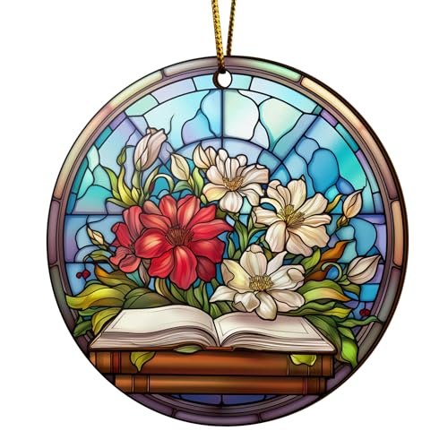 2D Flat All Over Printed, Book Ornaments, Bookshelf Christmas Ornaments, 2 Sides 3.5" Wood Ornament, Gift for Book Lover