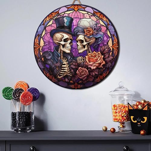 2D Flat All Over Printed, Skeleton Sign, Skeleton Couple Sign, Halloween Sign, 8",12",18" Wooden Sign, Romantic Gothic Decor, Halloween Decor, Gothic Decor