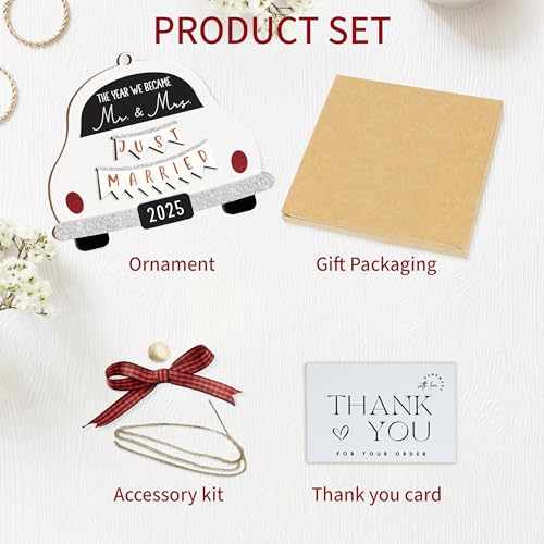 Just Married Wooden Ornament 2025, Mr and Mrs Newlywed Hanging Ornament, Wedding Gift for Couples 2025, Bride, Future Mr and Mrs Bridal Shower Bride Gift Ideas for Her, Married Couple