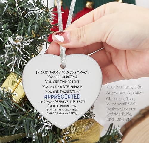 Inspirational Quotes Gifts-Affirmations Reminder Present-Positive Motivational Encouragement Present, in Case Nobody Told You Today-Ceramic Heart Shaped Ornament
