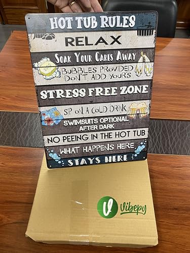 All Over Printed Hot Tub Rules Metal Sign 12x16 Inches, Hot Tub Accessories, Funny Rules Decorations Sign, Outdoor Wall Art Accessories