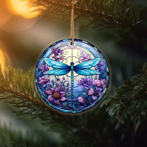 2D Flat All Over Printed, Dragonfly Christmas Ornaments, Ornaments for Dragonfly Lover, 2 Sides 3.5" Wood Ornament, Christmas Decorations (Ephg-51979008)