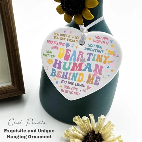 Dear Tiny Human Behind Me Ceramic Heart Shaped Ornament - Funny Inspirational Quotes Gifts for Kids & Baby - Positive Motivational & Encouragement Gifts