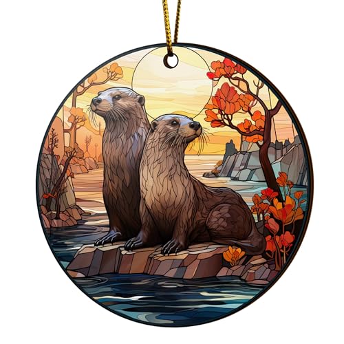 2D Flat All Over Printed, Otter Ornaments, Christmas Tree Ornaments, 2 Sides 3.5" Wood Ornament, Gift for Otter Lover, Christmas Decor (Ephg-52651009)