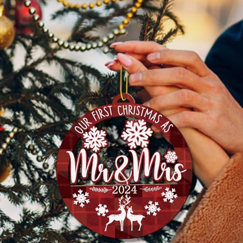 First Christmas Married Ornament 2024, Our First Christmas As Mr and Mrs Ornamen, Just Married Ornaments - Bridal Shower Gift, Wedding Gifts for Couples, Newlywed Gift