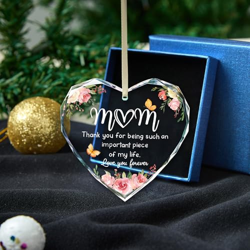 Gifts for Mom,Mom Gifts, Birthday Gifts for Mom, Gift for Mom from Daughter, Son, Love You Mom Gifts - Glass Heart Ornaments for Mom 2025