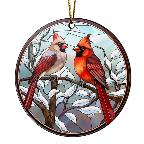 2D Flat All Over Printed, Cardinal Bird Ornaments, Red Cardinal Ornaments, Christmas Memorial Ornaments, 2 Sides 3.5" Wood Ornament, for Sympathy (Ephg-52603020)