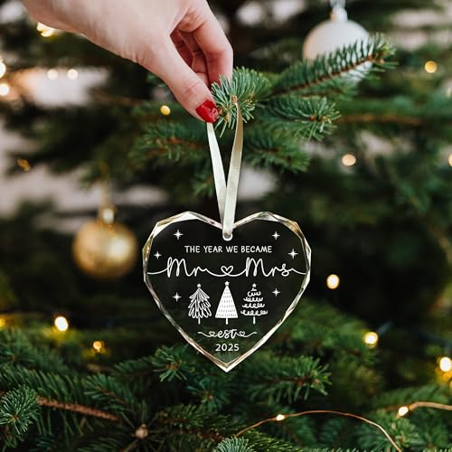 Wedding Gifts, Mr and Mrs Gifts Ornament 2025,Bridal Shower Gifts,Wedding Gifts for Couples 2025, Just Married Gift for Newlywed Couple, Bride,Crystal Glass Ornament Mr and Mrs Gifts
