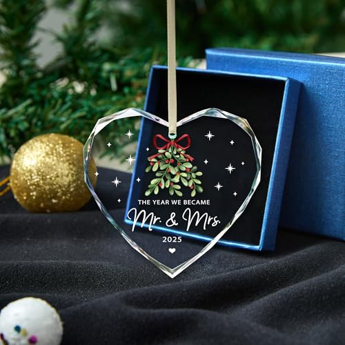 Wedding Gifts, Mr & Mrs Ornament 2025, Hanging Ornament, Glass, Traditional, Just Married Gift for Newlywed Couple