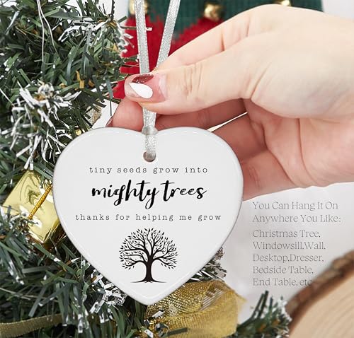 Heart-Shaped Teacher Appreciation Ornament - 'Thanks for Helping Me Grow' - Perfect for Teachers' Day or Week