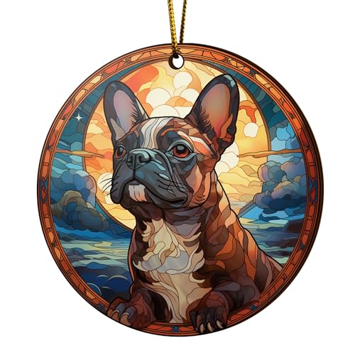 2D Flat All Over Printed, French Bulldog Ornaments, French Bulldog Christmas Ornaments, 2 Sides 3.5" Wood Ornaments, French Bulldog Christmas (Ephg-53028001)