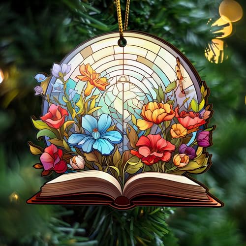 2D Flat All Over Printed, Book Ornaments, Bookshelf Christmas Ornaments, 2 Sides 3.5" Wood Ornament, Gift for Book Lover