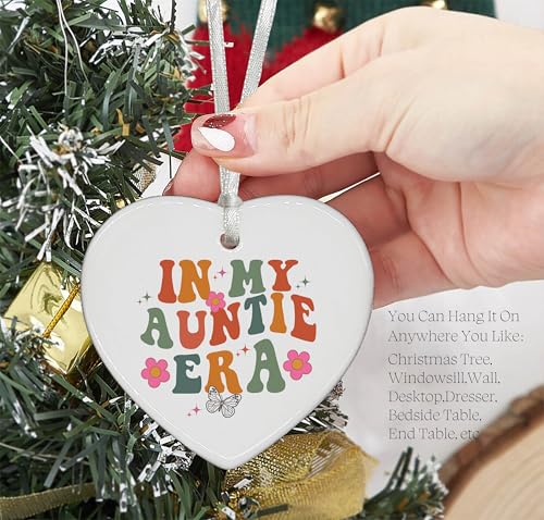 in My Auntie Era-Best Aunt Ever-Gifts for Aunt-Aunt Gifts from Niece,Nephew-Birthday Gifts for Aunt,New Aunt,Auntie,to Be Aunt,Aunt Announcement,Promoted to Aunt-Ceramic Heart Shaped Ornament