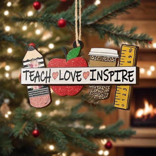 All Over Printed Teacher Christmas Ornaments Apple Pen Ornaments Christmas Tree Hanging 3.2"x3.5" 2 Layer Ornaments Gift for Teacher on Christmas, Christmas Decor