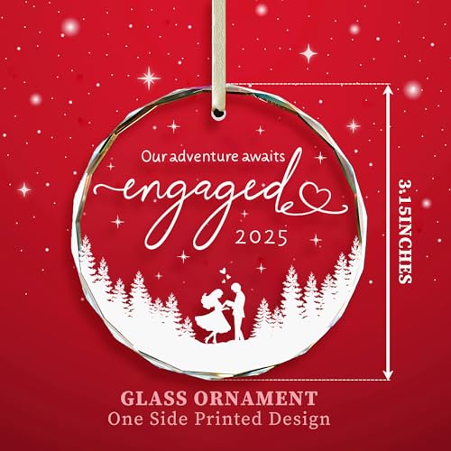 Engagement Gifts for Couples,- Engagement Gifts for Her,Women, Friends, Bride to Be Gifts, Glass Engagement Gift, First Christmas Engagement Ornaments 2025