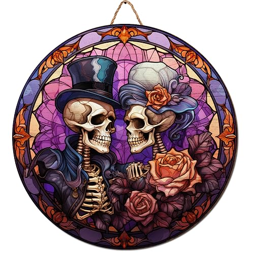 2D Flat All Over Printed, Skeleton Sign, Skeleton Couple Sign, Halloween Sign, 8",12",18" Wooden Sign, Romantic Gothic Decor, Halloween Decor, Gothic Decor