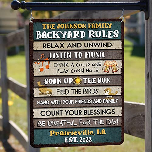 All Over Printed, Backyard Rules Metal Sign 8x12", 12x18", 16x24", Backyard Sign, Porch Patio Decorations