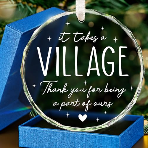HEXMOZ Teacher Appreciation Gifts - Thank You Gifts for Women - Appreciation Gift for Teacher Daycare Provider Nanny Babysitter Coworker Employee - It Takes a Village Thank You Gift - Glass Ornament